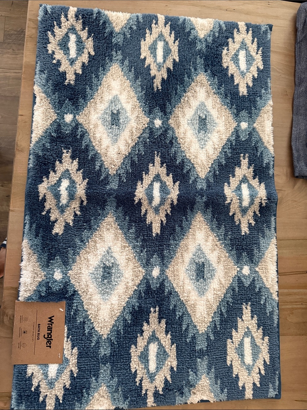 Wrangler Navy Blue and Cream Diamond Shag Door Mat
